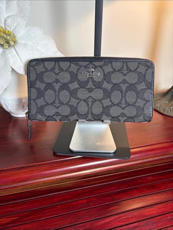 Coach Handbags - Coach Black and Gray Signature Zip Around Wallet